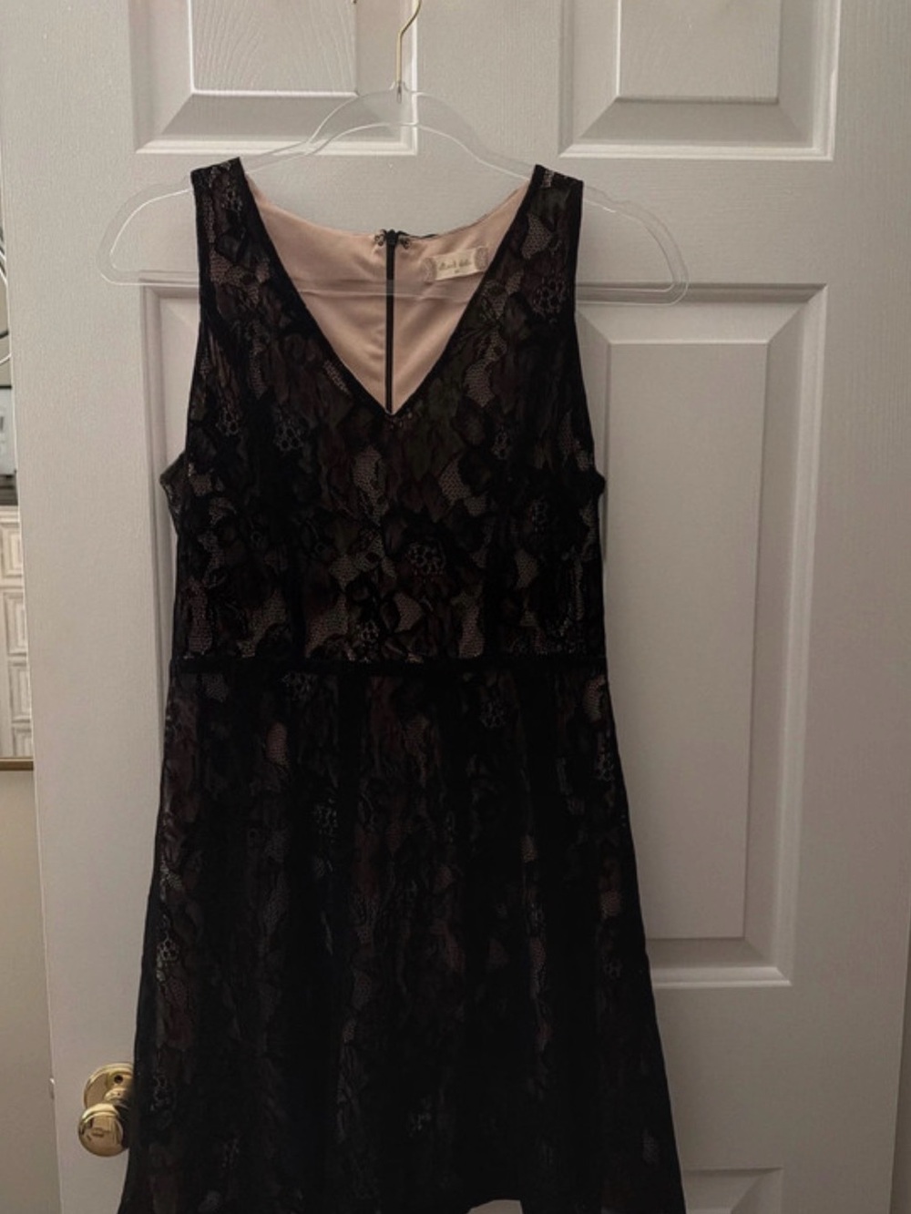 Sleeveless Altar’d State Black Lace Overlay Dress with Nude Lining